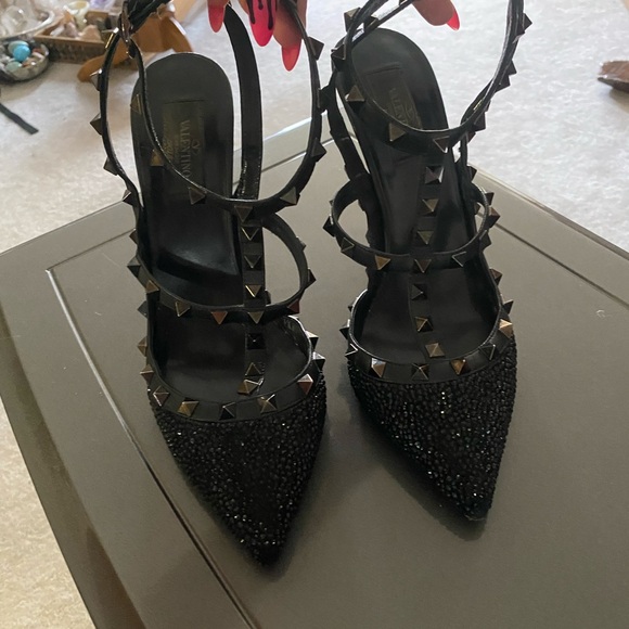 Rare Authentic Valentino Noir Rockstud Caviar Crystal/ Swarovski Pumps - Picture 3 of 13